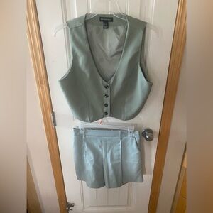 Streetwear Society Light Green Vest and Shorts Ensemble